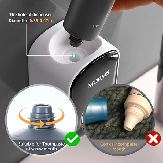 MOPMS Toothpaste Dispenser Wall Mounted for Bathroom Automatic Toothpaste Squeezer for Kids and Adult (Black-2PCS)