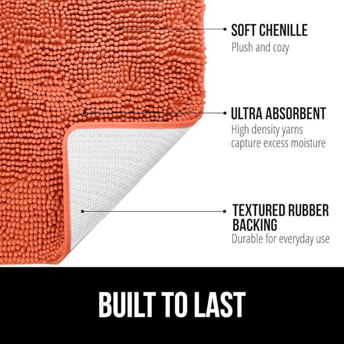 GORILLA GRIP Bathroom Rug Sets, Soft Chenille 2 Piece Area Rugs Set, Toilet Base Mat and 30x20 Carpet, Absorbent Microfiber Washable Mats Dry Quickly, Home Décor and Bath Room Accessories, Coral - ModernBath