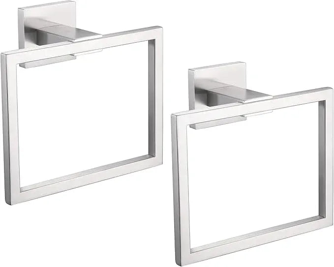 LANC Hand Towel Holder for Bathroom Wall Mount Brushed Nickel Square Hand Towel Rings 2PC Towel Ring for Toilet Bathroom Hardware Accessories Stainless Steel Modern Shower Towel Hanger, A8896BN-P2 - ModernBath