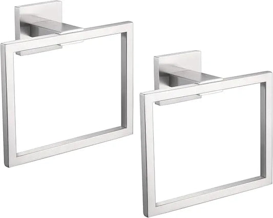 LANC Hand Towel Holder for Bathroom Wall Mount Brushed Nickel Square Hand Towel Rings 2PC Towel Ring for Toilet Bathroom Hardware Accessories Stainless Steel Modern Shower Towel Hanger, A8896BN-P2 - ModernBath