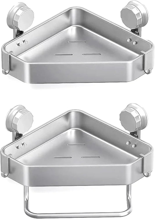 Corner Shower Caddy Suction Cup Shower Shelf Corner No Drilling Carbon Bathroom Shower Organizer Storage Rack Adhesive with Towel Bar 4 Hooks (2-PCS, Gray) - ModernBath