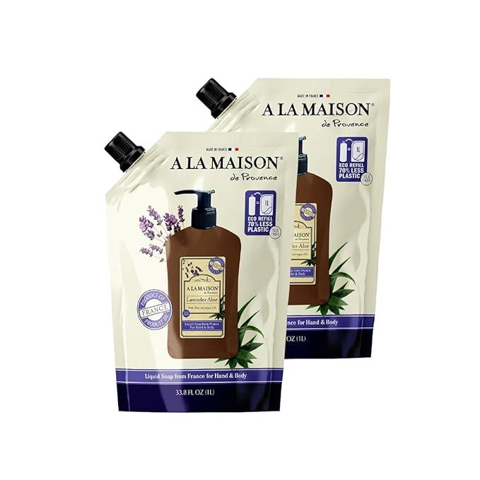 A LA MAISON French Liquid Hand Soap RefilL - Natural Hand Wash Made with Essential Oils - Biodegradable, Plant-Based, Vegan, Cruelty-Free (33.8 Fl Oz Pouch (2 Pack), Lavender Aloe) - ModernBath