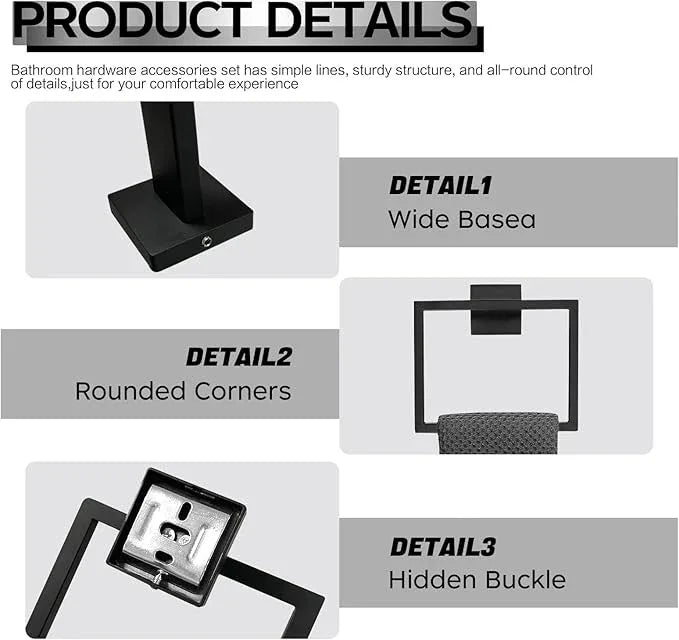 20-Piece Matte Black Bathroom Hardware Accessories Set Including 23.6 Inch Bath Towel Bar, Towel Rings, Bath Toilet Paper Holders, Robe Towel Hooks Set for Bathroom Stainless Steel Wall Mounted - ModernBath