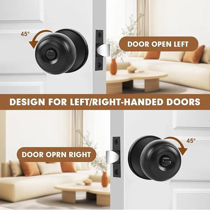 Privacy Door Knobs, 3 Pack Matte Black Door Knobs with Lock, Bed and Bath Door Knob Interior Keyless Locksets, Round Door Handles Reversible for Left Right Handed Doors - ModernBath