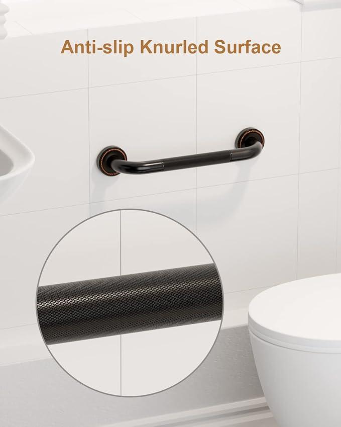 12 Inch Bronze Shower Grab Bar Oil Rubbed Black, Munzong Antique Brass Bathroom Grab Bar w/Anti-Slip Knurled Grip, Bathroom Balance Bar, Safety Handrail Support, Injury Elderly Senior Assist Handle - ModernBath