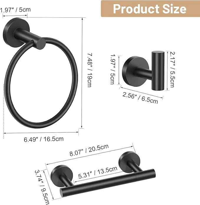 Black Bathroom Hardware Set, 4-Piece Towel Holder Set Include Double Bases Toilet Paper Holder,Towel Ring and 2 Towel Hooks Stainless Steel Wall Mounted Bathroom Hardware Accessories Set - ModernBath