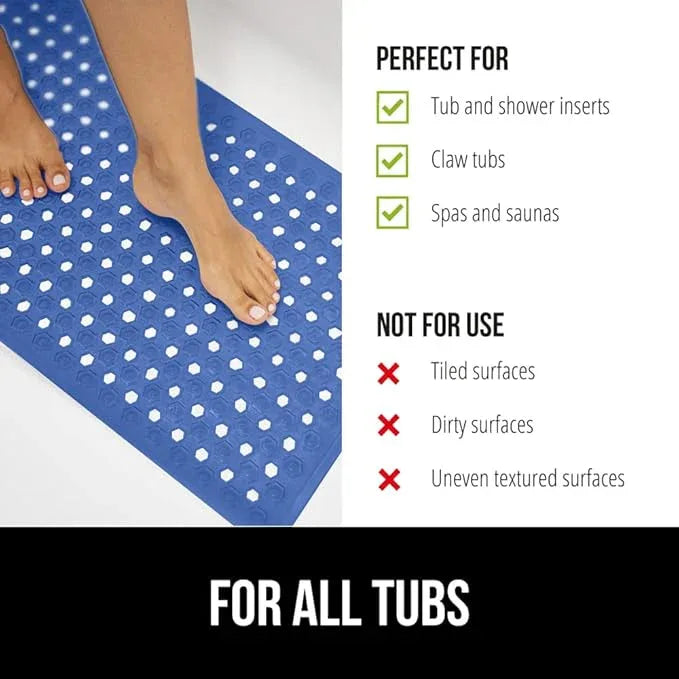 GORILLA GRIP Patented Bath Tub Shower Mat, Machine Washable Bathtub Floor Liner Mats, Suction Cups and Drain Holes to Keep Tubs Clean, Soft on Feet, Bathroom Essentials, 35x16 Inch, Royal Blue Opaque - ModernBath