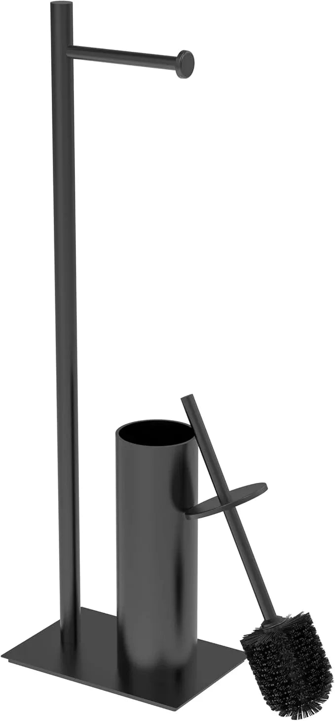 RUACQ Toilet Paper Holder Stand with Toilet Brush and Holder Set, 304 Stainless Steel Bathroom Toilet Tissue Paper Roll Holder Free Standing, Weighted Base, Heavy Duty (Matte Black) - ModernBath