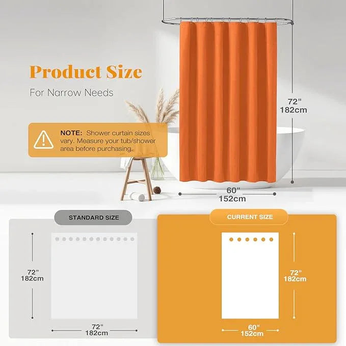 BTTN Stall Fabric Shower Curtain, 60 Inch Linen Textured Heavy Duty Small Cloth Shower Curtain Set with 10 Plastic Hooks, Narrow Simple Modern Weighted Shower Curtains for Bathroom - 60" x 72", Orange - ModernBath