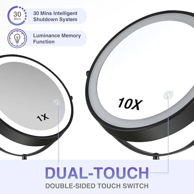 Rechargeable Wall Mounted Makeup Mirror, 8.5 inch Double-Sided 1/10x Magnifying Bathroom Mirror with 3 Color Lights, Lighted Vanity Mirror with 2-Touch Screen Dimming & Luminance Memory - ModernBath