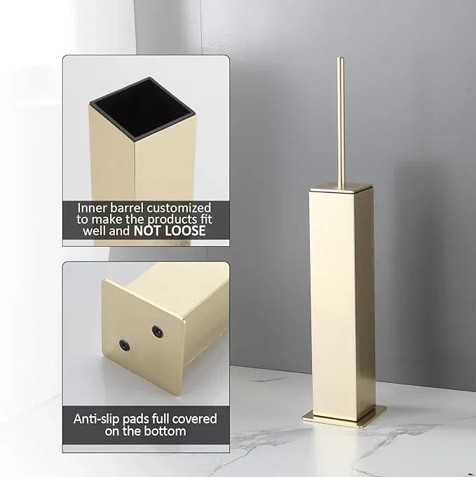 BGL Toilet Brush with Holder Set Brushed Gold Aluminium Standing for Bathroom Toilet Bowl Cleaner Brush and Holder Set, Square Design - ModernBath