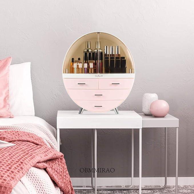 OBMMIRAO Elegant Dustproof Makeup Storage Organizer Box, Waterproof Large Cosmetics Organizer Storage with Drawers Skincare Cosmetic Display Cases for Countertop Bathroom Dresser Dedroom - ModernBath