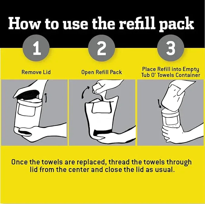 Tub O' Towels Heavy-Duty Cleaning Wipes Refill Pack, Fits 90-Count Canister, Extra-Large 10" x 12" Multi-Surface Wipes for Grease, Grime, and Tough Stains, Convenient Refill for Home, Auto, and More - ModernBath