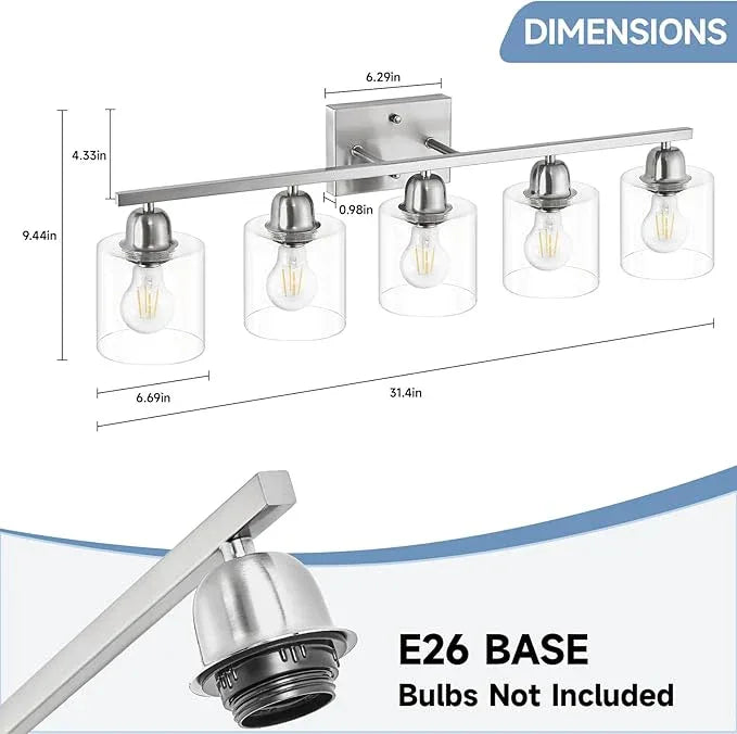 FAISHILAN Modern Brushed Nickel 5 Light Bathroom Vanity Light, 31 inch Bathroom Lights Fixtures, Vanity Lights for Mirror Kitchen Living Room Hallway Cabinet Porch - ModernBath