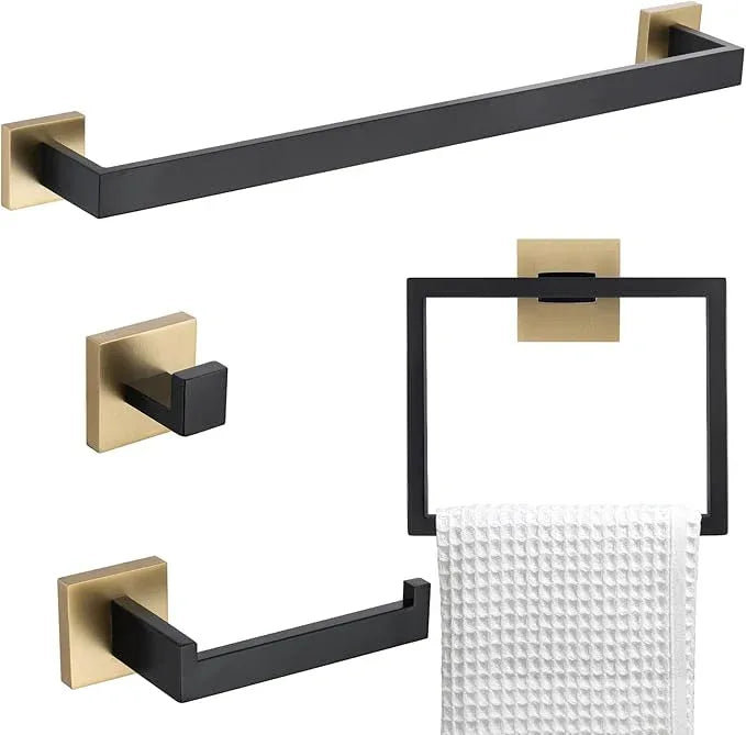 Bathroom Towel Bar Holder Sets Black and Gold 4-Piece Bathroom Hardware Set Stainless Steel Bath Accessories Kit. Wall Mounted,23.6 Inch - ModernBath