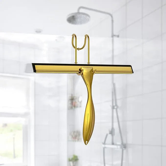 14-Inches Stainless Steel Shower Squeegee Set, Include Shower Door Hook, Adhesive Hook and Spare Silicone Blade, Window Squeegee for Shower Glass Door, Bathroom, Mirror, Window and Car Glass - ModernBath