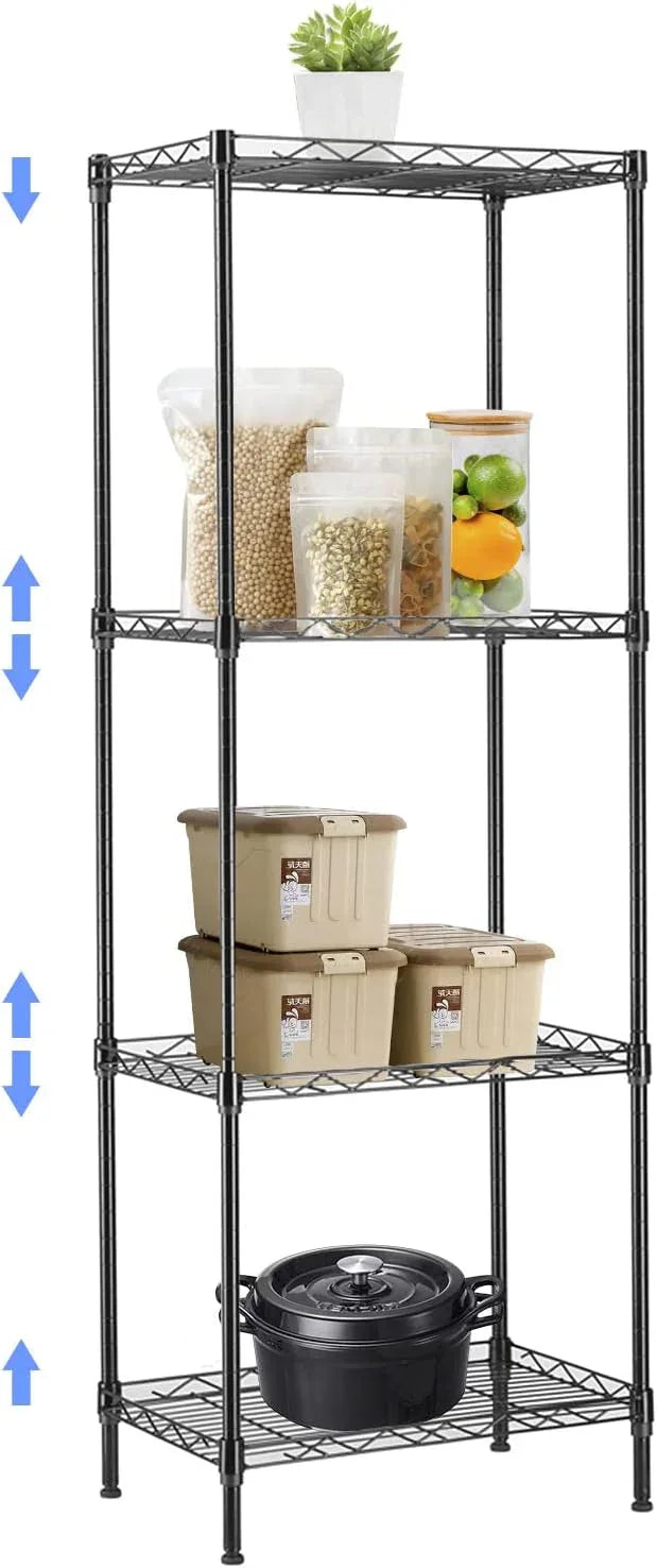 BNSPLY 4 Tier Wire Shelving Unit, Height Adjustable Wire Shelves, Metal Storage Rack Organizer for Laundry, Kitchen, Bathroom, Pantry, Closet (11.8" D x 17.7" W x 49.6" H, Black) - ModernBath