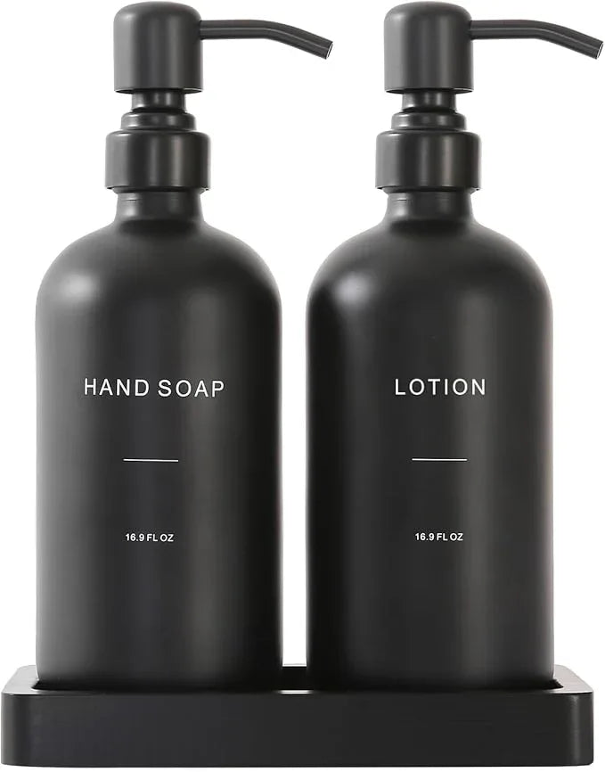 Prus Waso Black Soap Dispenser Bathroom Set, Soap and Lotion Dispenser Set with Stainless Steel Pump, Perfect for Bathroom Decor. (Black) - ModernBath