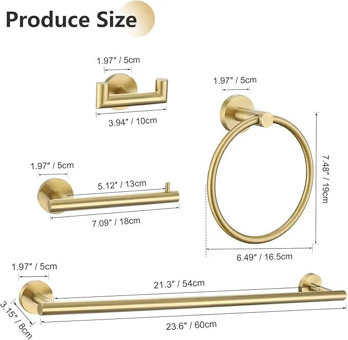 10-Piece Brushed Gold Towel Bar Set Bathroom Hardware Set Include 23.6in Towel Bar Toilet Paper Holder Towel Ring Upgraded Towel Hooks Towel Holder Set for Bathroom Stainless Steel Wall-Mounted - ModernBath