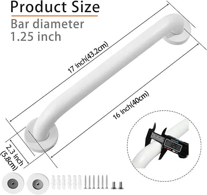 Rackickyer Shower Grab Bar, 2 Pack 16 Inch White Bathroom Grab Bar, 1.25" Diameter 304 Stainless Steel Anti-Slip Grab Bars for Bathtubs and Showers, Handicap Shower Grab Bar for Seniors Elderly - ModernBath