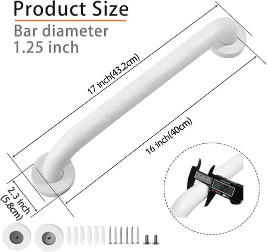 Rackickyer Shower Grab Bar, 2 Pack 16 Inch White Bathroom Grab Bar, 1.25" Diameter 304 Stainless Steel Anti-Slip Grab Bars for Bathtubs and Showers, Handicap Shower Grab Bar for Seniors Elderly - ModernBath
