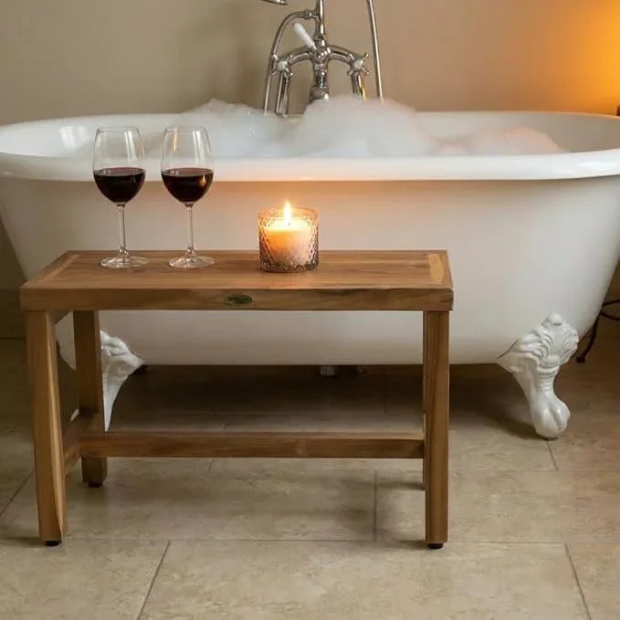 EcoDecors 30" Eleganto Teak Shower Bench – Full-Size Waterproof Bathroom Seat | for Adults & Seniors | Spa-Style Teak Stool | Non-Slip Adustable Height Feet | Elegance & Safety | 250 Pound Capacity - ModernBath