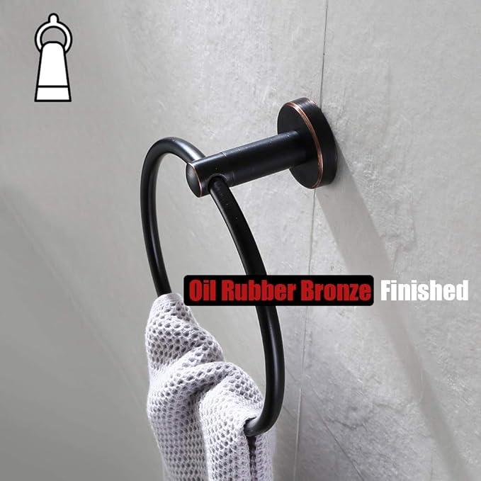 JQK Towel Ring Oil Rubbed Bronze, Stainless Steel Hand Towel Holder for Bathroom, ORB Wall Mount, TR130-ORB - ModernBath