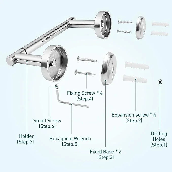 Chrome Toilet Paper Holder - Polished Metal Bathroom Flexible Pivot Tissue Roll Holder on Wall Mounted, Sturdy SUS 304 Stainless Steel Toilet TP Large Mega Roll Holder Modern Silver - ModernBath