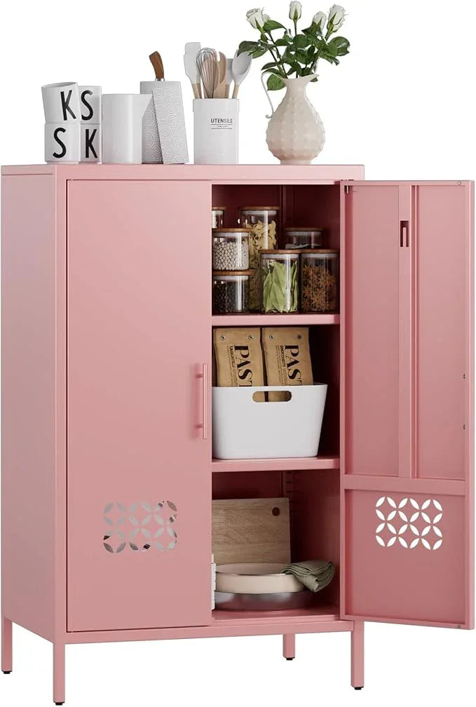 42" H Metal Pantry Cabinet, Kitchen Pantry Storage Cabinets with 2 Shelves, for Home Office Bathroom, Required Assembly, Light Pink - ModernBath