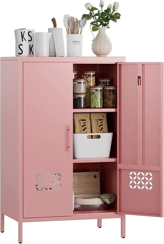 42" H Metal Pantry Cabinet, Kitchen Pantry Storage Cabinets with 2 Shelves, for Home Office Bathroom, Required Assembly, Light Pink - ModernBath