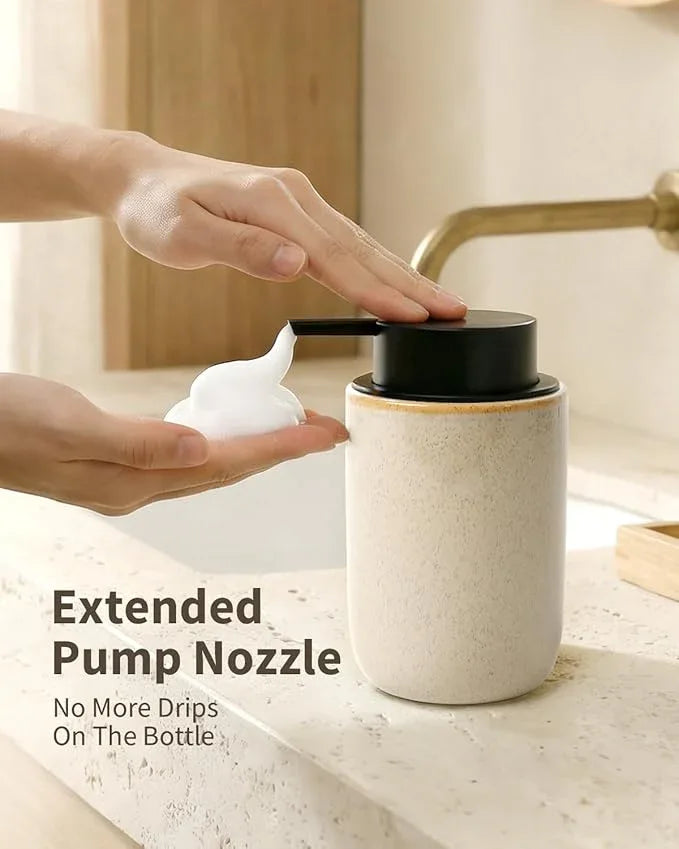 BosilunLife Foam Soap Dispenser - Ceramic Foaming Hand Dispenser for Bathroom Modern Farmhouse Small Soap Dispenser Hand Pump Dispenser for Kitchen Sink (Greige with Speckle, Foam Pump) - ModernBath