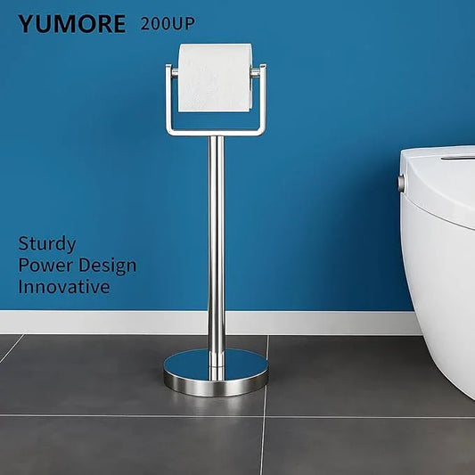YUMORE Toilet Paper Holder Free Standing, Stainless Steel Toilet Paper Stand, Weighted Base Floor Tissue Roll Holder for Bathroom, Chrome 200UP - ModernBath