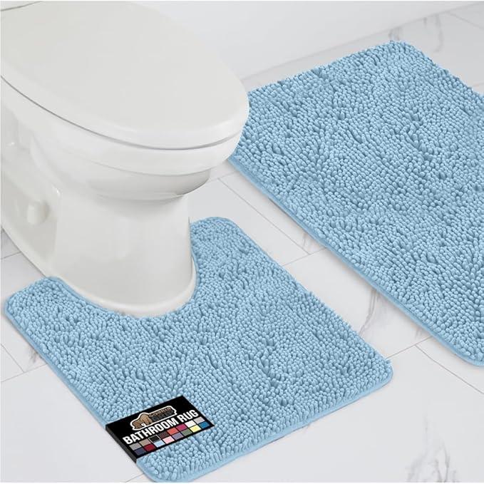 GORILLA GRIP Bathroom Rug Sets, Soft Chenille 2 Piece Area Rugs Set, Toilet Base Mat and 30x20 Carpet, Absorbent Microfiber Washable Mats Dry Quickly, Home Décor and Bath Room Accessories, Sky - ModernBath
