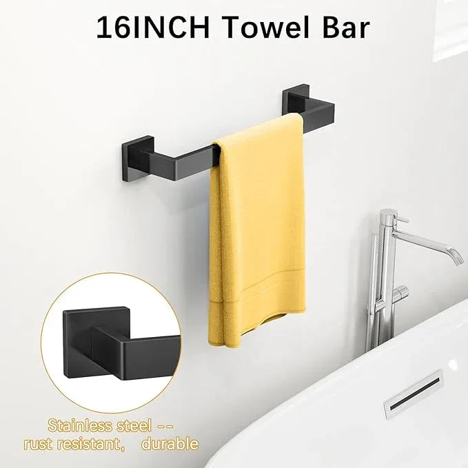 Bathroom Hardware Accessories Set, 10 Piece Black Towel Bar Set Stainless Steel, Towel Racks for Bathroom Wall Mounted Towel Holder Set, 16 inch - ModernBath