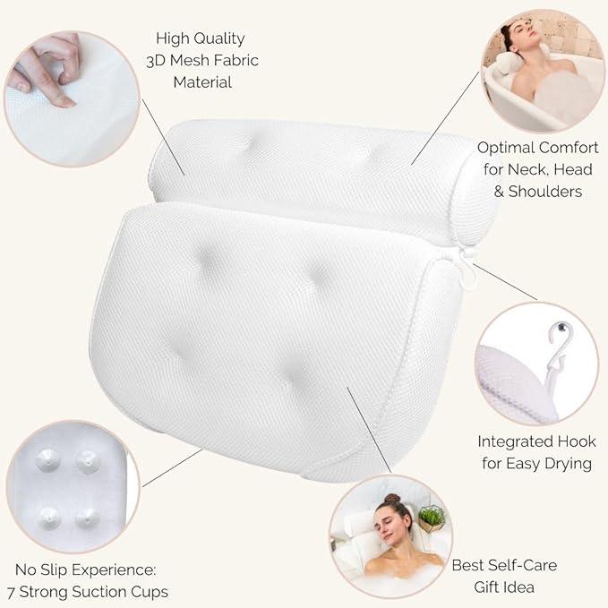 Bath Pillow and Bathtub Tray Set for Tub | Luxurious, Relaxing Home Spa Accessories with Bath Tub Pillows for Head and Neck, Foldable Bath Tray Caddy Organizer | Relaxation Gifts for Women Self Care - ModernBath