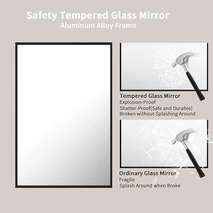 LOAAO 24"X36" Black Rectangle Bathroom Mirror Wall, Matte Black Aluminum Alloy Frame, Hangs Vertically or Horizontally, Easy to Install - ModernBath