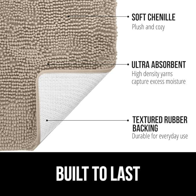 GORILLA GRIP Bathroom Rug Sets 3 Piece, Bath Mat Set and Oval Toilet Base with Rubber Backing, Plush Absorbent Shaggy Chenille Washable Mats, Includes 24x19.5, 24x17 and 30x20 Inch Rugs, Gray Beige - ModernBath