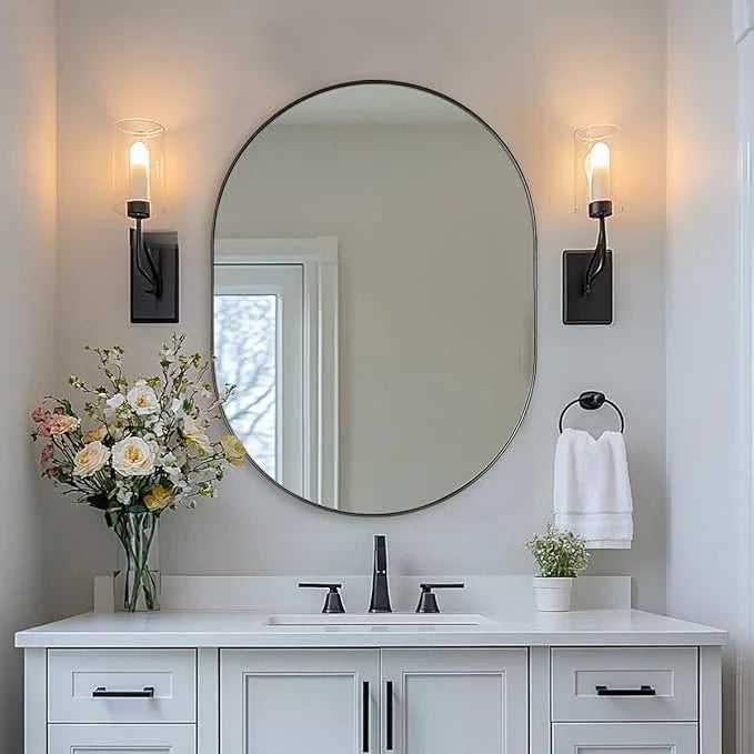 ANDY STAR 24x32'' Oval Mirror, Black Oval Mirror Pill-Shaped Design in Stainless Steel Metal Frame for Bathroom, Entryway, Living Room, Contemporary 1" Deep Wall Mount Vertical or Horizontal - ModernBath