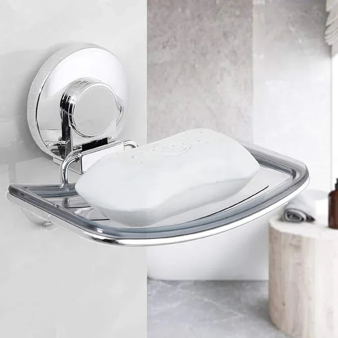 LEVERLOC Chrome Suction Cup Soap Dish Holder for Shower Wall Drill-Free Rustproof Waterproof Wall Mount Strong Suction Removable Bar Soap Sponge Holder for Bathroom Bathtub Kitchen - ModernBath