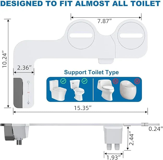 Bidet Attachment for Toilet, Non-Electric Bidet Self-Cleaning Dual Nozzle (Feminine/Rear Wash), Cold Water Bidets Sprayer for Existing Toilets Cover with Adjustable Pressure, Easy to Install, Grey - ModernBath