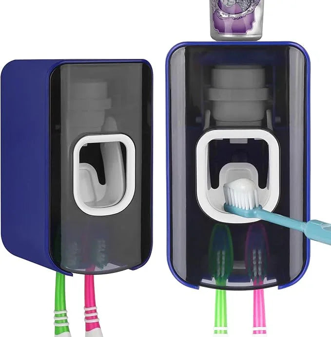 2 Slot Toothbrush Holder and Toothpaste Dispenser Wall Mounted, Automatic Toothpaste Squeezer, 2 in 1 Tooth Brush Toothpaste Organizer for Shower (Dark Blue 2Pack) - ModernBath