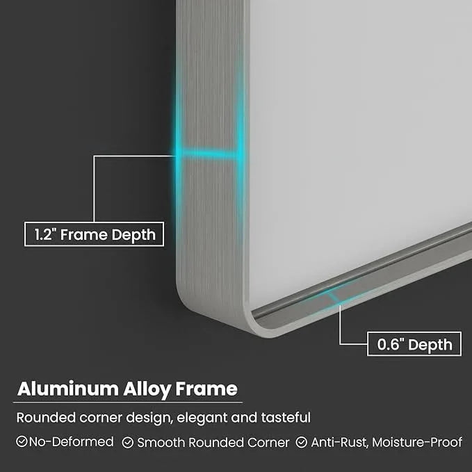 JISOSO Brushed Nickel Bathroom Mirror 60x30 Inch, Brushed Silver Metal Frame Mirror Wall Mounted, Rounded Rectangle Bathroom Vanity Mirror, Tempered Glass, Anti-Rust, Horizontal/Vertical - ModernBath