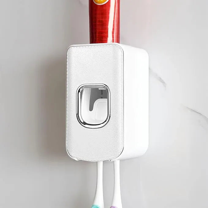 2 Slot Plastic Toothbrush Holder and Toothpaste Dispenser Wall Mounted, Automatic Toothpaste Squeezer, 2 in 1 Tooth Brush Toothpaste Organizer for Shower (White) - ModernBath