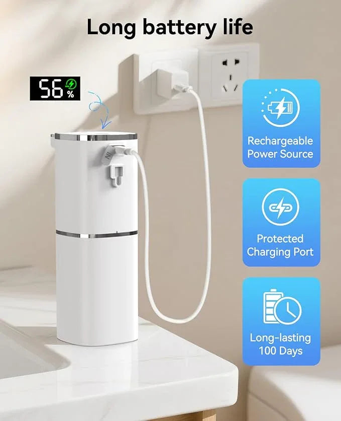 Luxspire Automatic Foaming Soap Dispenser, Touchless Foam Soap Dispenser, Rechargeabled 9 Adjustable Levels & IPX5 Waterproof Wall Mounted 420ml Soap Container for Bathroom, Kitchen and Hotel, White - ModernBath