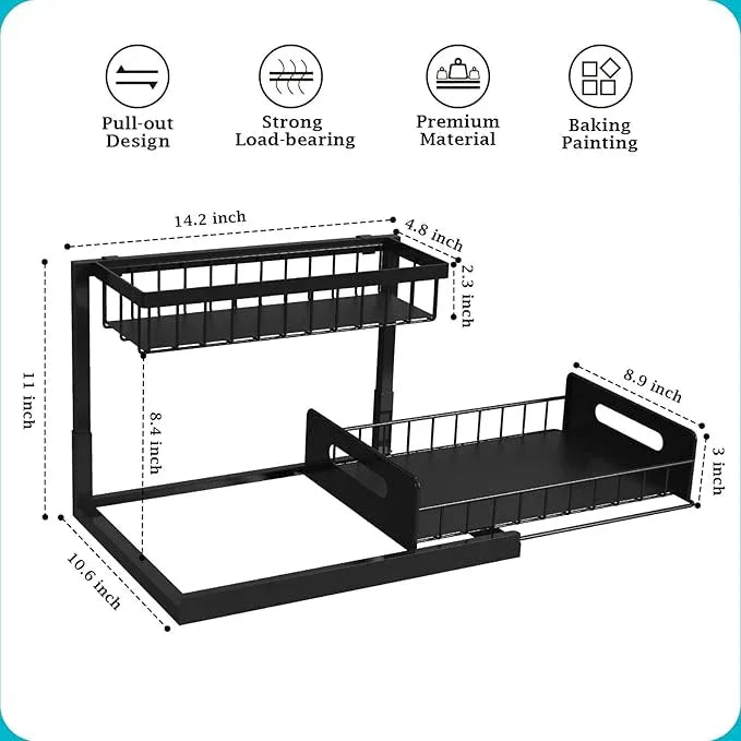 REALINN Under Sink Organizer, Pull Out Cabinet Organizer Slide Out Sink Shelf Cabinet Storage Shelves, Storages for Kitchen Bathroom, Black, 2 Pack - ModernBath