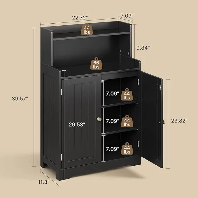 Gizoon Small Bathroom Storage Cabinet, Freestanding Organizer with 2 Doors, 2 Adjustable Shelves, 40" H Floor Pantry Cabinet for Dining Room, Kitchen, Living Room, Hallway, Black - ModernBath