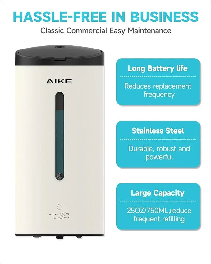 AIKE Automatic Wall Mount Liquid Soap Dispenser, Commercial Stainless Steel with 25oz Large Capacity Save Time Effort and Cost,Model AK1205 (Matte White) - ModernBath