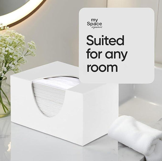 Tissue Box Cover Rectangle - Tissue Box Holder Rectangular - Compatible with Puffs - Acrylic White Bathroom Accessories Décor - ModernBath