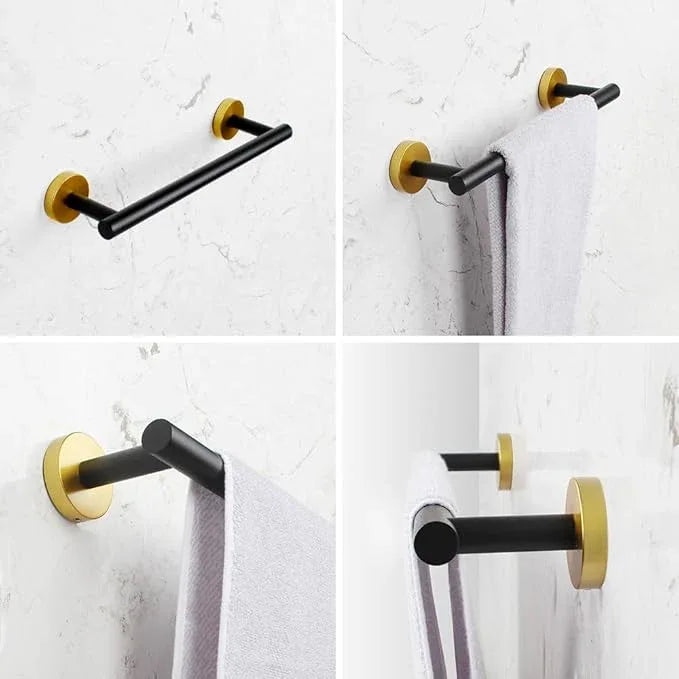 5-Pieces Bathroom Accessories Kit Black & Gold Wall Mounted - Includes 24" Double Towel Bar, 12" Hand Towel Bar, Toilet Paper Holder, 2X Robe Towel Hooks - ModernBath