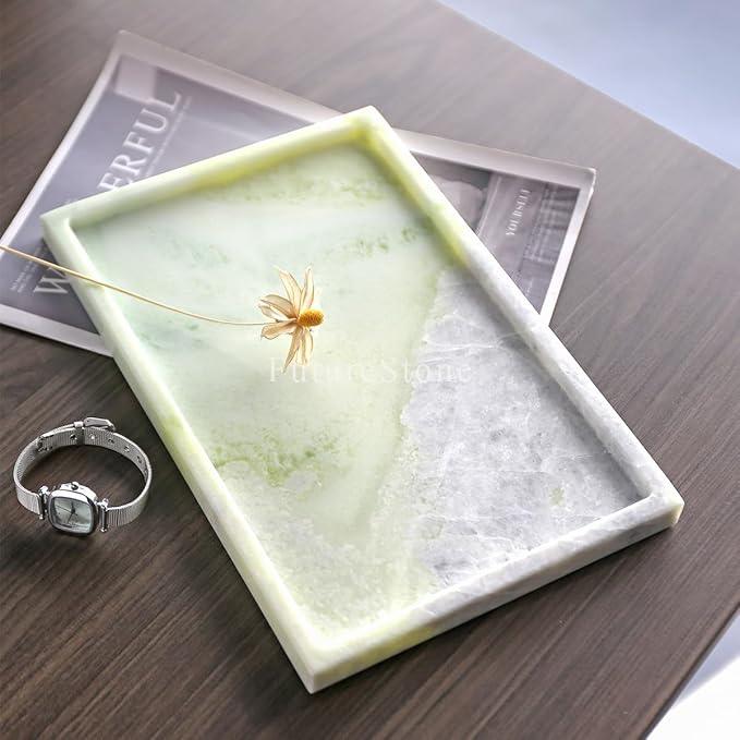 Real Luxurious Natural Marble Vanity Tray Genuine Marble Storage Tray for Home Decor Stone Tray for Bathroom/Kitchen/Vanity/Dresser,Plate Holder for Tissues, Candles, Towel - ModernBath